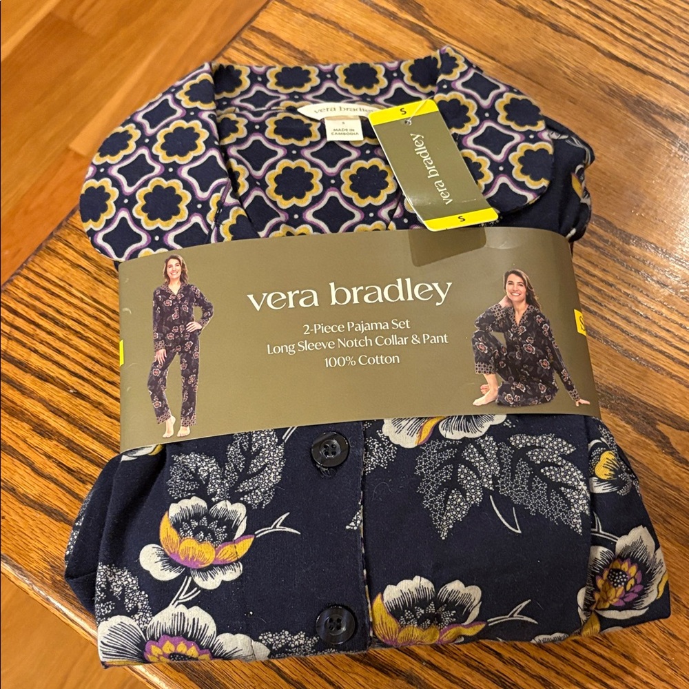Vera Bradley Navy and Yellow Floral Top